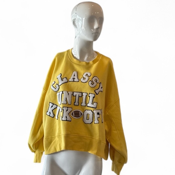 Judith March Classy Until Kickoff Yellow & White Football Pullover Size - Picture 10 of 10